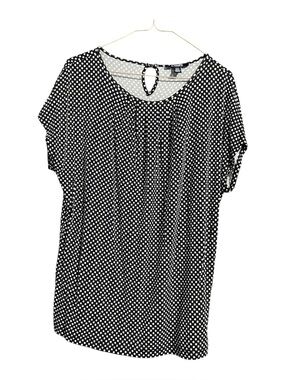 Chaps Black and White Polka Dot Short Sleeve Women's Top size Large